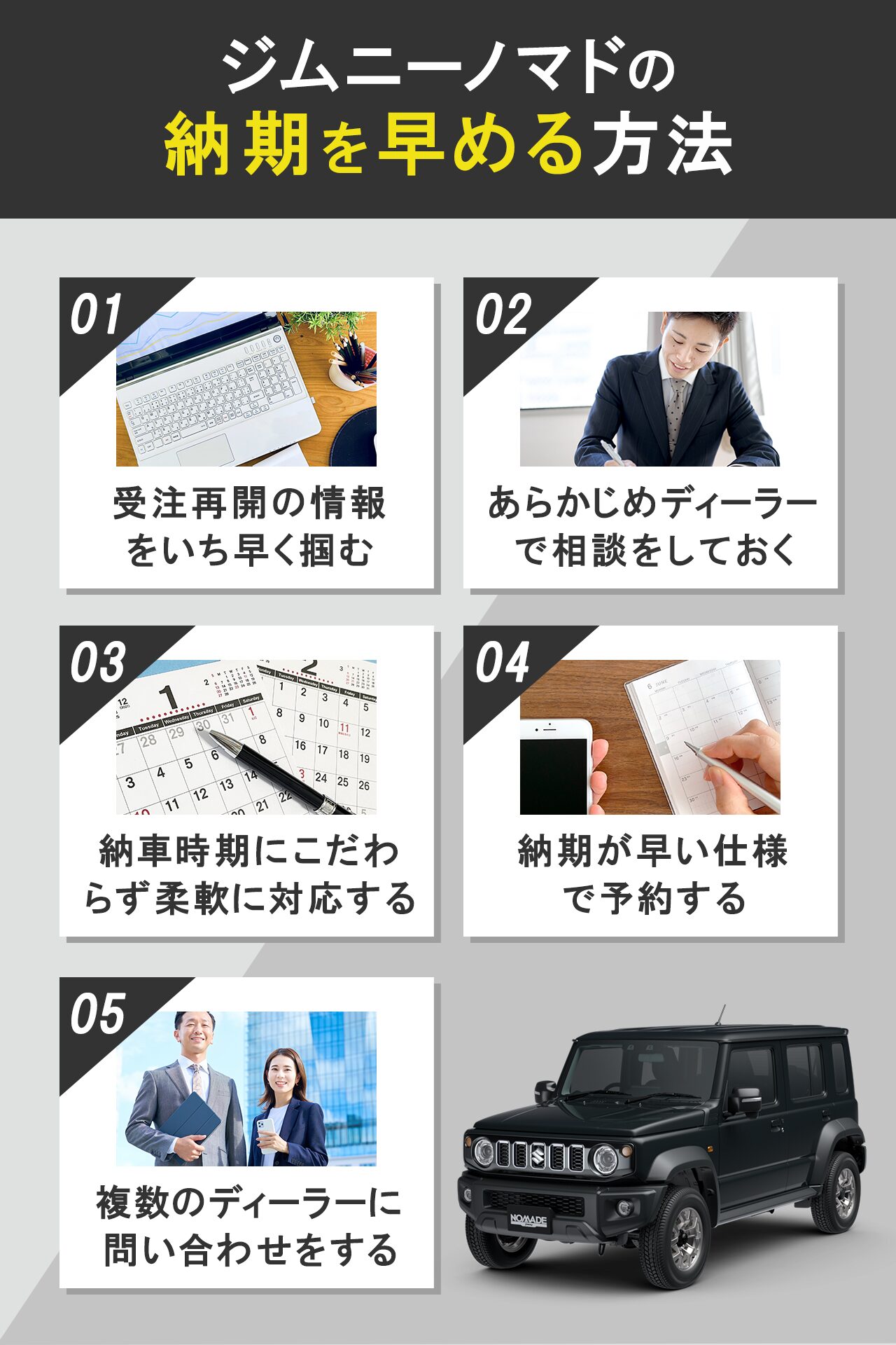ジムニーノマドの納期を早める方法
