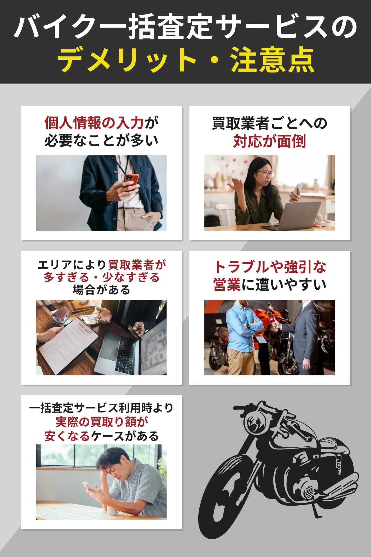 バイク一括査定サービスのデメリット・注意点
