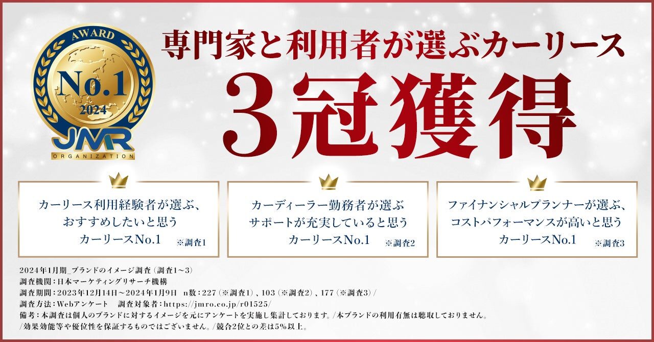 カーリース調査3部門でNo.1を獲得