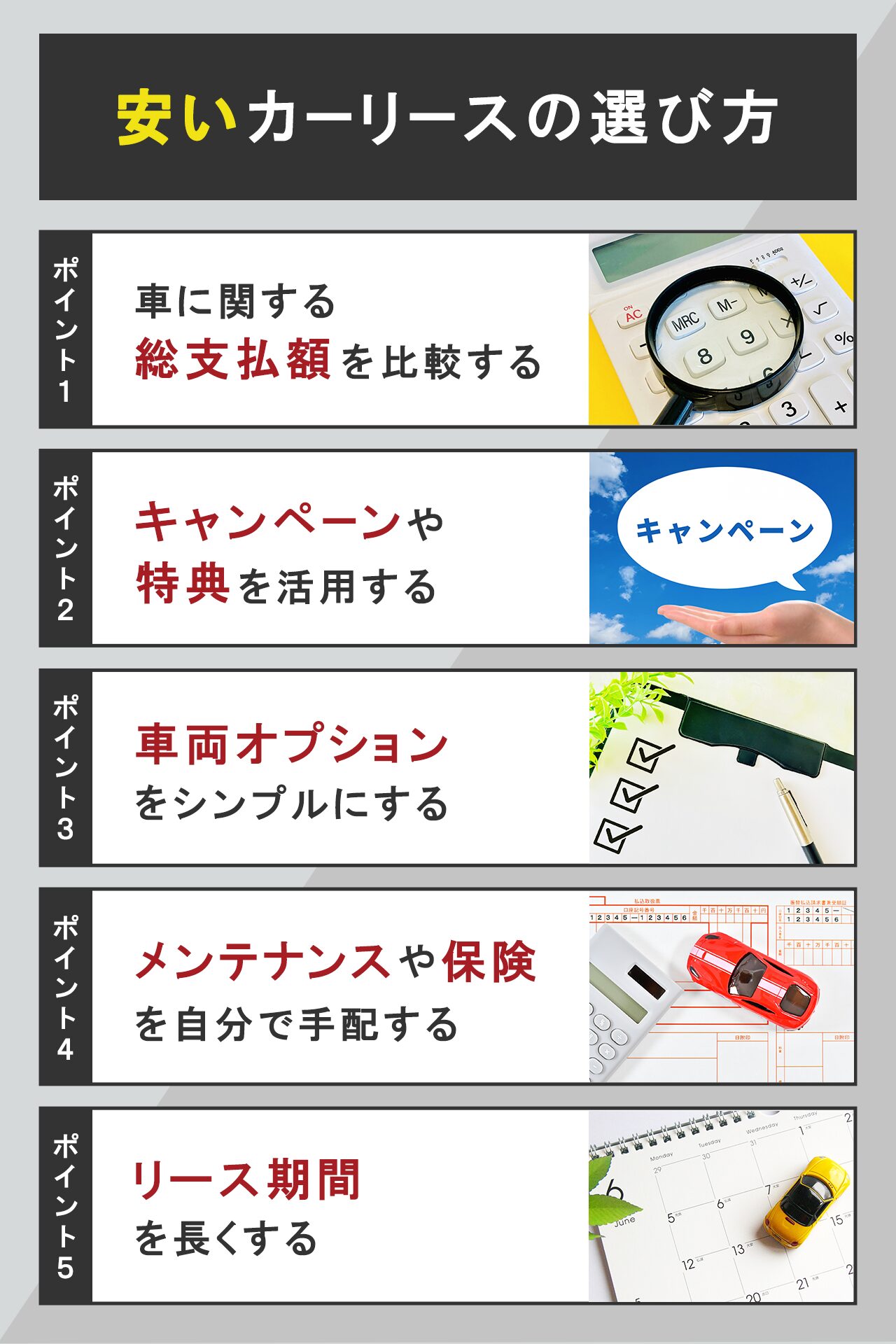 安いカーリースの選び方