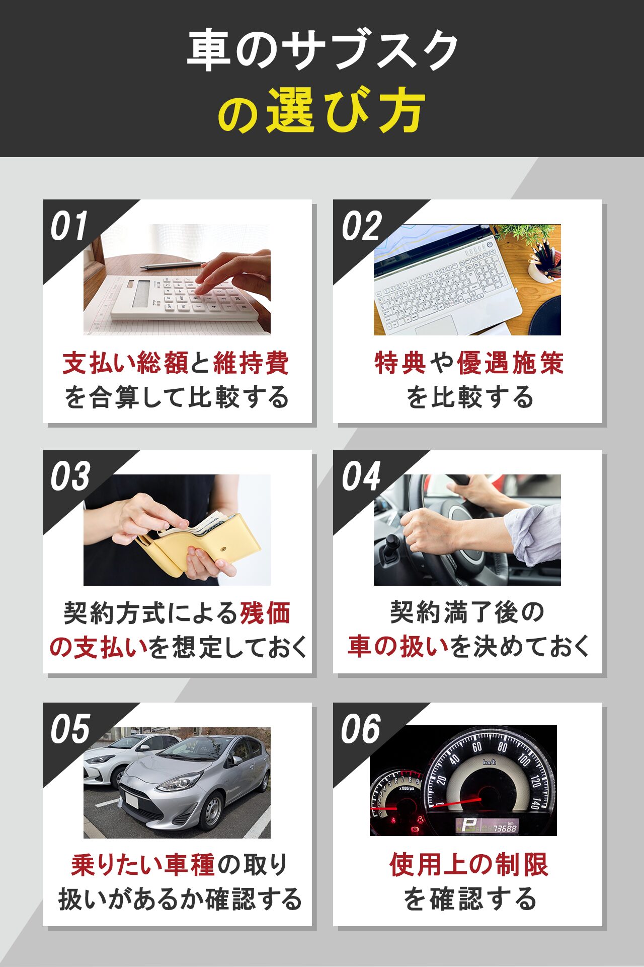車のサブスクの選び方