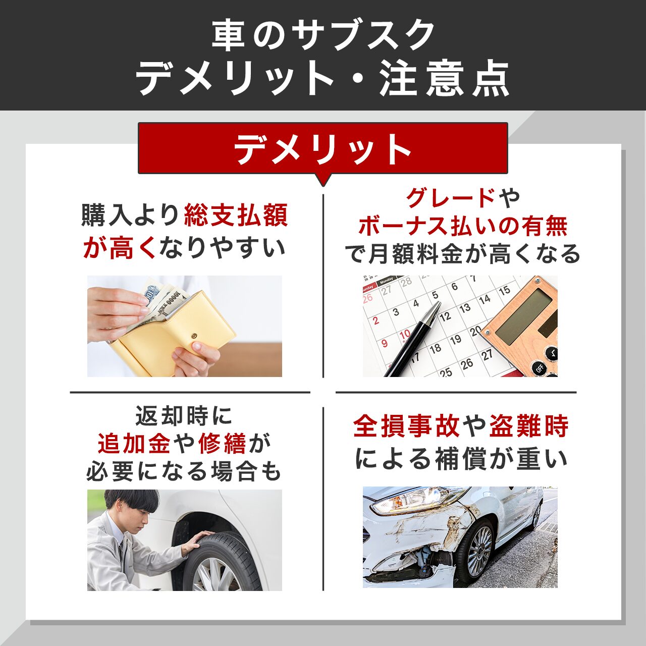 車のサブスクのデメリット・注意点
